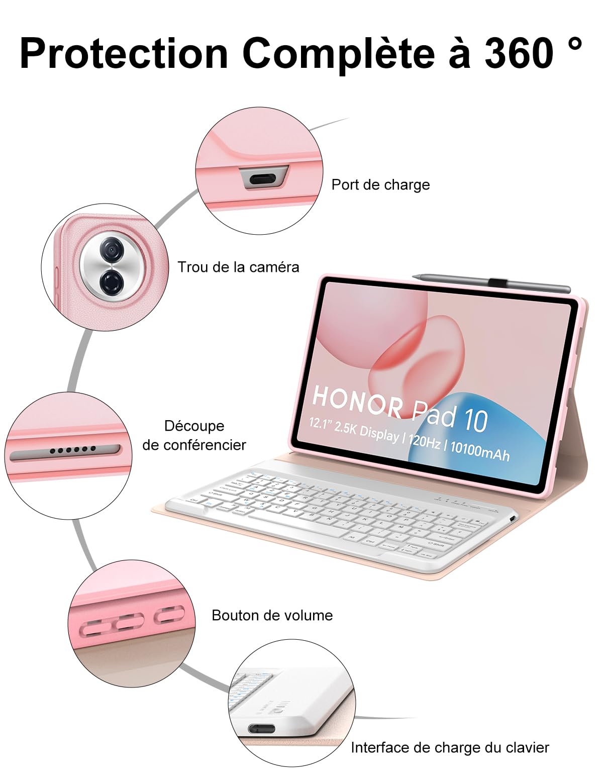 Clavier Coque Rétroéclairé Avec Touchpad Pour Honor Pad 8 12 Pouces - AZERTY Français - Cuir PU