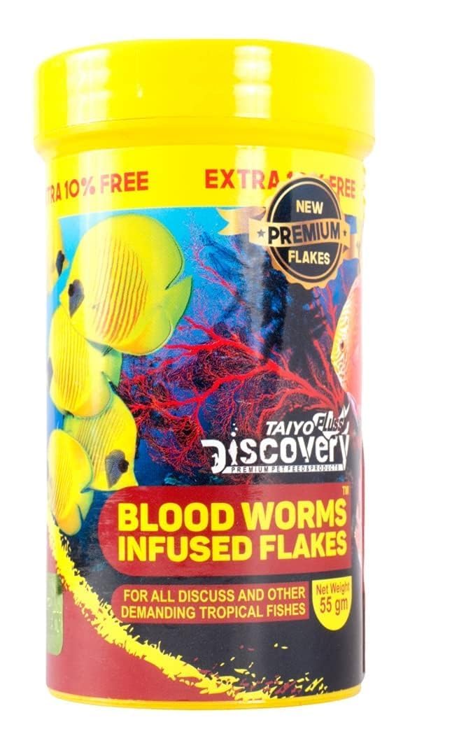 Taiyo Pluss Discovery® Premium Blood Worms Infused Flakes Fish Food, 55g (50 g + Extra 10% Free) (Pack of 1) (B0CTHMBPVT) Amazon Price History, Amazon Price Tracker
