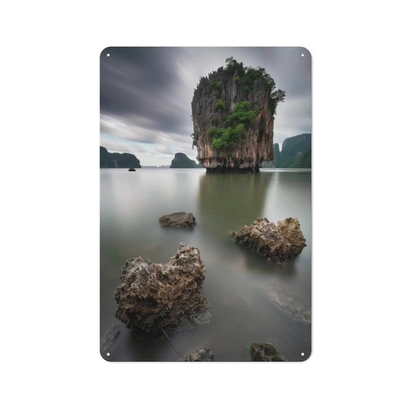 Junmoney Island Rock Formation Rustic Tin Wall Plaque 30X20cm, Rustic Kitchen Decor For Cottage, Kitchen, Hallway Or Breakfast Nook