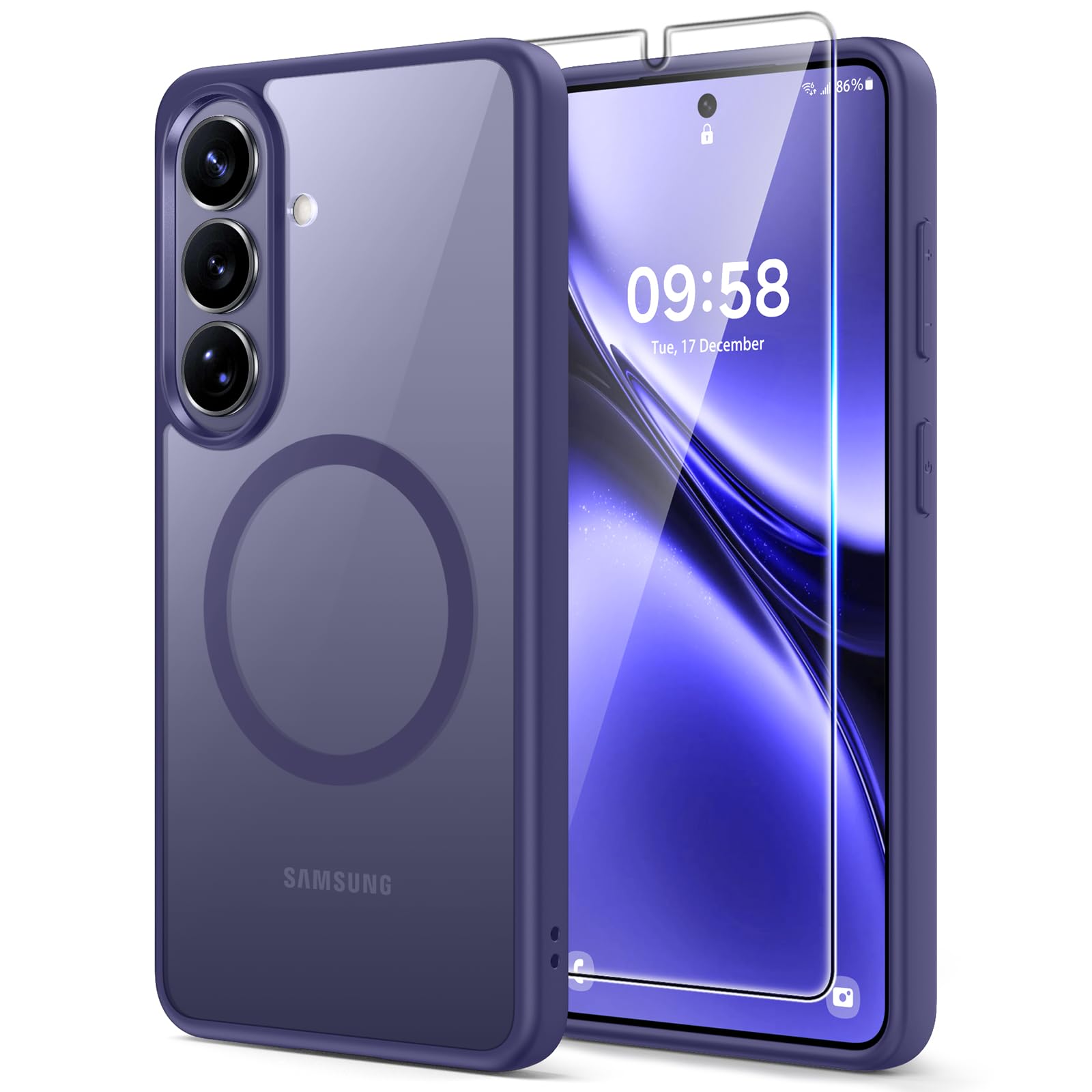 TAURI für Samsung Galaxy S26 Hülle mit Panzer Schutz Glas Folie, Kompatibel mit MagSafe, Schutz nach Militärstandard, [Anti-Vergilbung] Stoßfest Magnetisch Handyhülle - Dunkellila