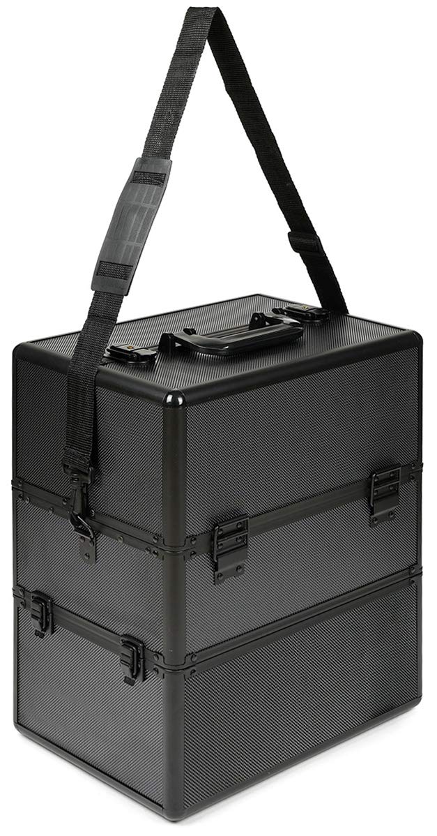 SEVICO Kosmetikkoffer Schminkkoffer Make-up Aufbewahrung Organizer für die Reise für Friseure und Visagisten Nähzubehör abschließbare Box mit Tragegurt Schwarz V10