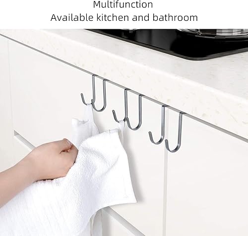 Miniatura 5 de Paquete de 4 ganchos dobles para cajones de gabinete, gancho estrecho de acero inoxidable para puerta de cocina, baño, puerta de armario, apto para