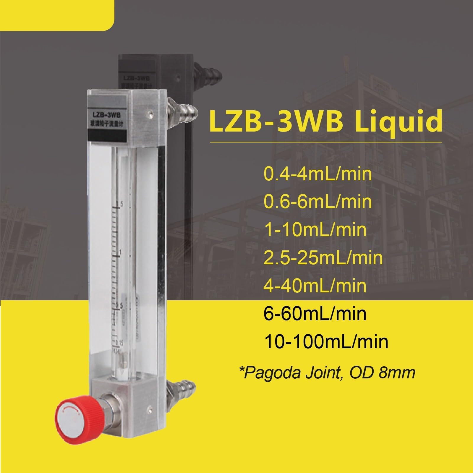 1 medidor de flujo flotante de vidrio LZB-3WB micro ajustable para agua líquida, rotámetro de área variable (10-100 ml-min)
