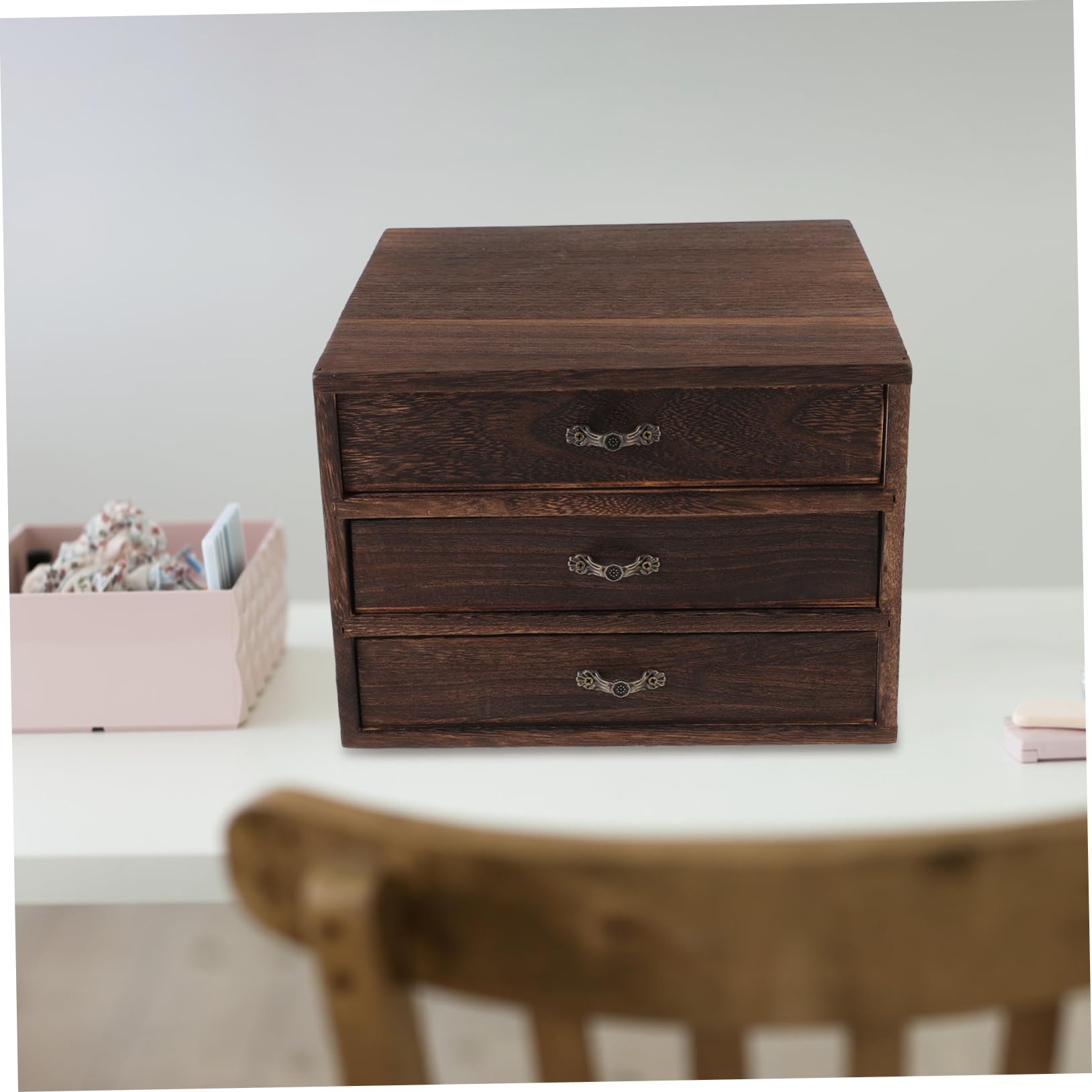 Vintage Holz Aufbewahrungsbox Mit Schublade Schreibtisch-Organizer Für Schlafzimmer Büro Und Wohnzimmer Leichte Und Praktische Holzkommode Für Schmuck Und Geschenke