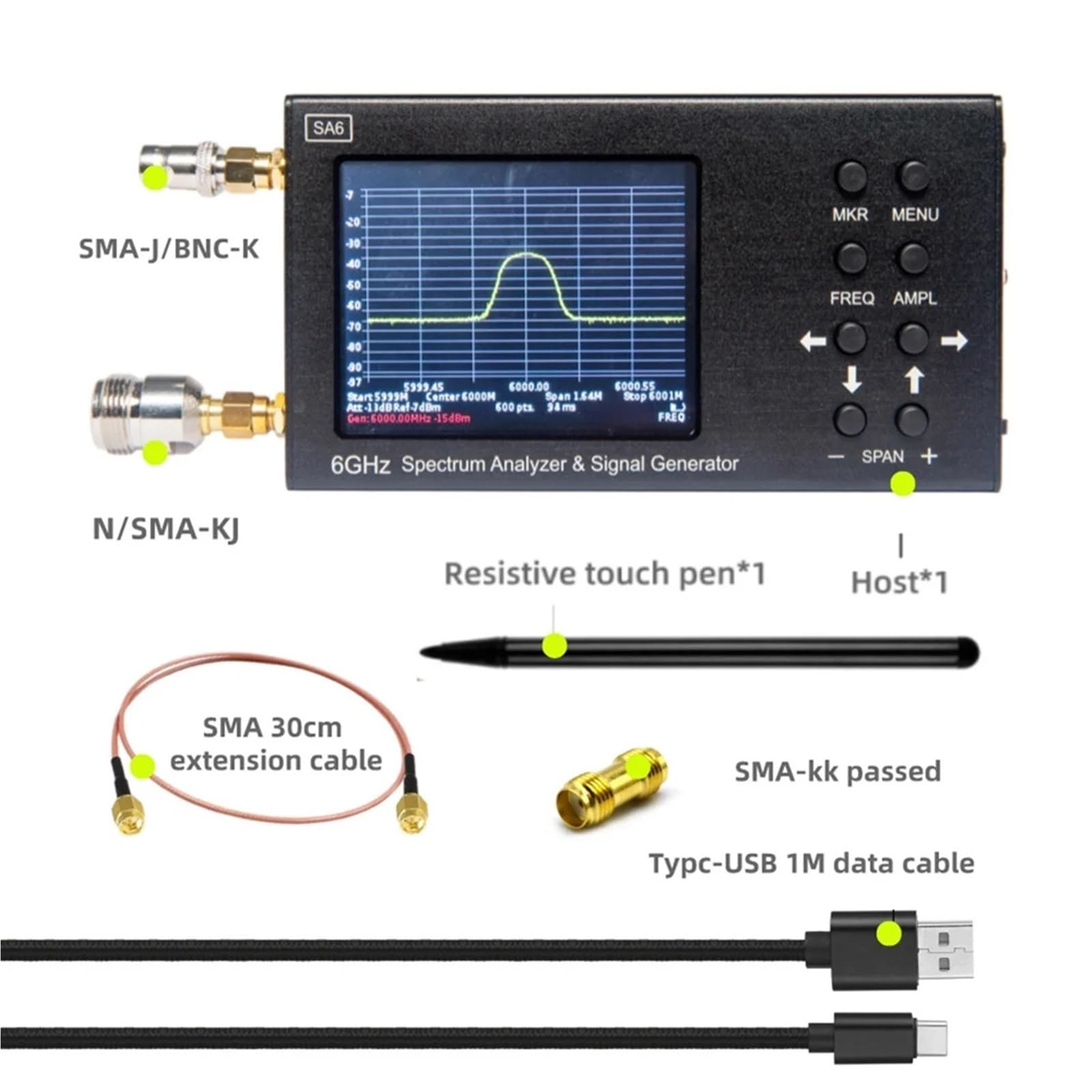 Analizator sieci, SA6 przenośny analizator widma 6GHz i generator sygnału TO, 2G, 3G, 4G, LTE, CDMA, DCS, GSM, GPRS,GLONASS