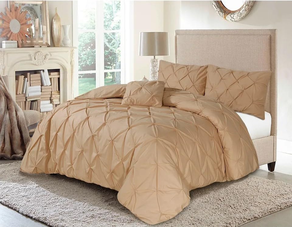 Northern Luxe Pintuck Duvet Cover with Pillowcases – Pinch Pleated Soft Bedding Set, Quilt Cover for Ultimate Comfort Top Notch Quality (Latte Beige, Single - Duvet Cover + Fitted Sheet)