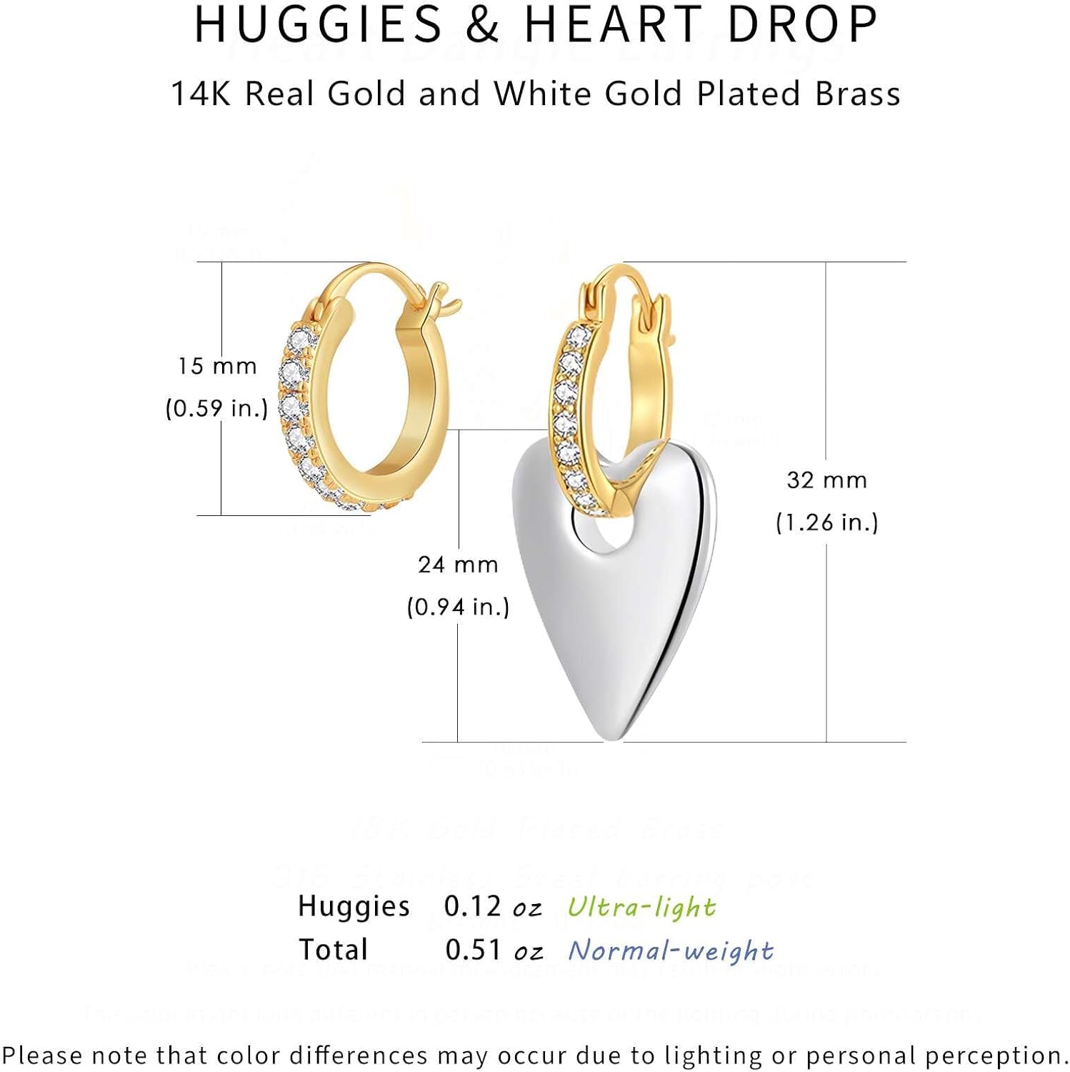 14K Gold Plated Huggie with Dangle, Hypoallergenic Heart Drop Earrings for Women, Gift for Mom Wife Her by Febsky - Image 2