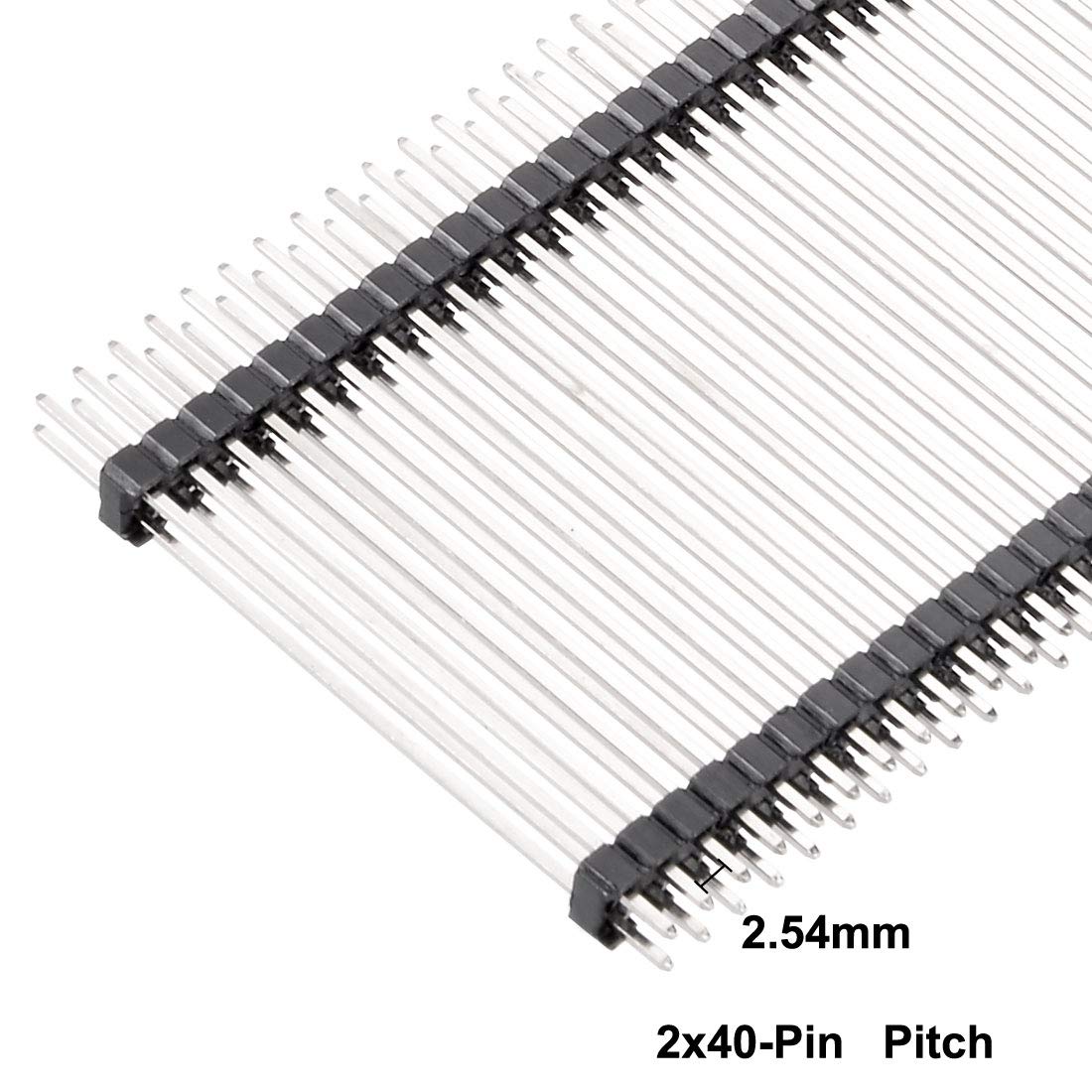 sourcing map 10Pcs 2.54mm Pas 40-Broche 40mm Long Double Rangée Droit Connecteur Broche Bande en-tête pour Prototype Bouclier