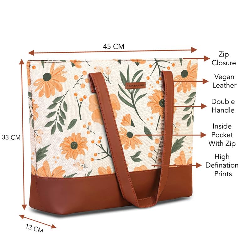 Image of The Purple Tree Handcrafted Women's Tote Bag with Vegan Leather Handles & Indian Prints, Shoulder Tote Bag and Handbag for Office and College (Pack of 1)