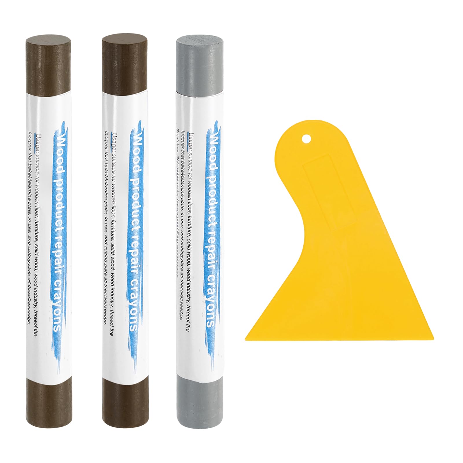 sourcing map 3Pcs Wood Filler Sticks, Furniture Scratch Repair Wax Crayons Furniture Touch Up Markers Wood Repair Wax Kit with Spatula for Wood Furniture, 3 Colors Gray Series — image 1