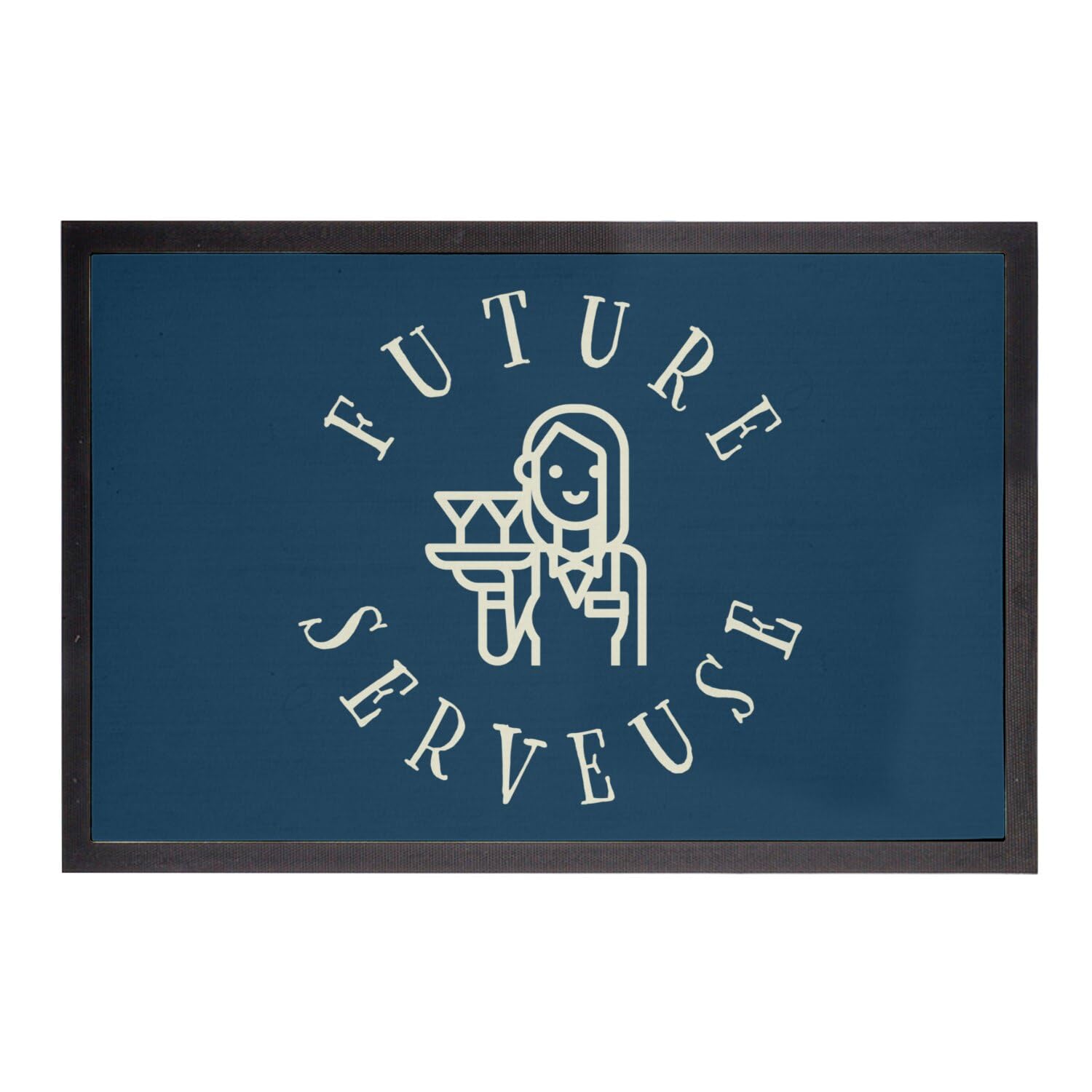 Paillasson Bleu Future Serveuse tapis restaurant bar déco 75x50cm