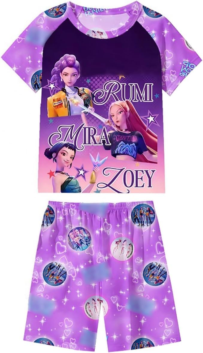 LEKAI 2 Piece Summer Short Sleeve Set Girls 3-14 Yrs T Shirt Shorts Casual Outfit Summer Clothes Gifts for Girls