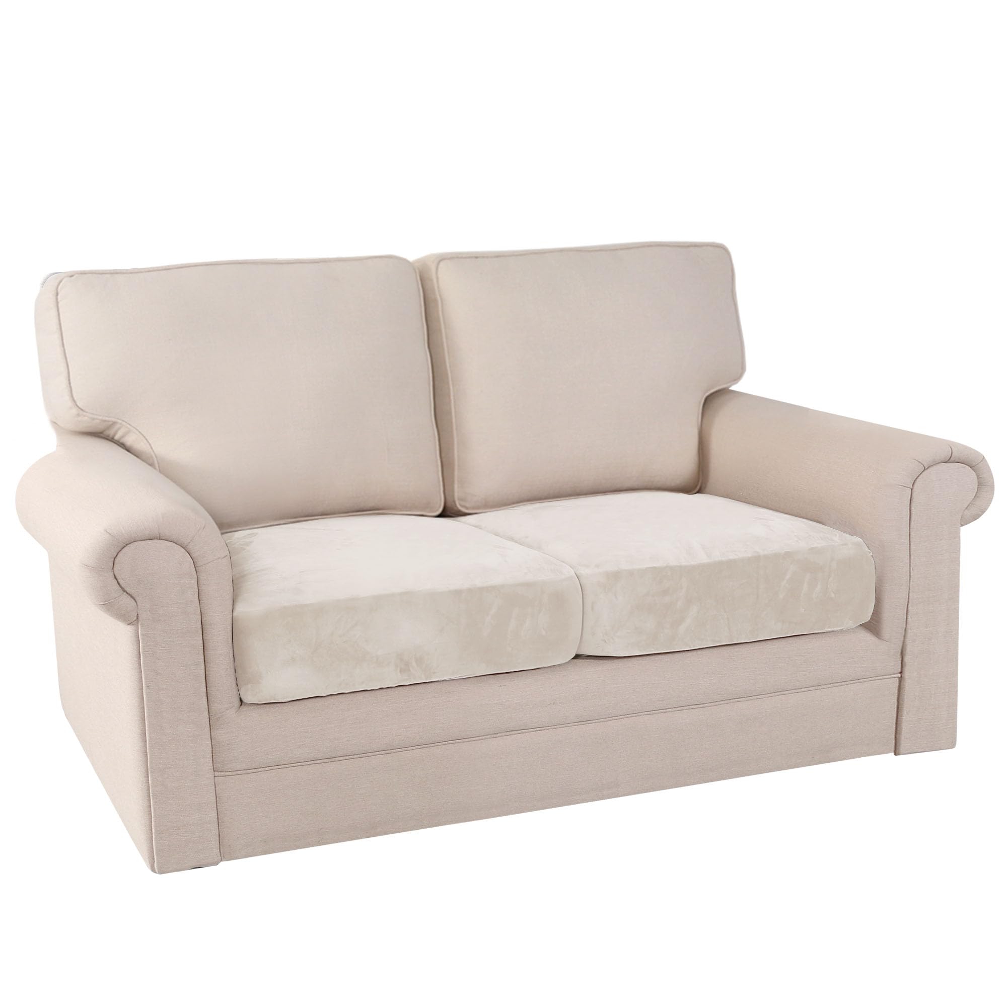 PrinceDeco Modern Velvet Seat Covers Cushion Covers for Sofa Replacement Couch Cushion Covers for Seational Couch Cushion Covers with Elastic Bottom(2 Piece Large Sofa Cushion Covers, Ivory)