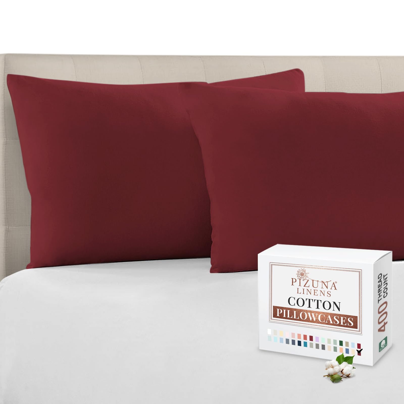 Pizuna Rio Red 100% Cotton Housewife Pillowcases 2 Pack 48X74cm, 400 Thread Count Long Staple Combed Cotton Pillow Cover, Sateen Weave Standard Housewife Pillowcase (Cotton Pillowcase Pack Of 2)