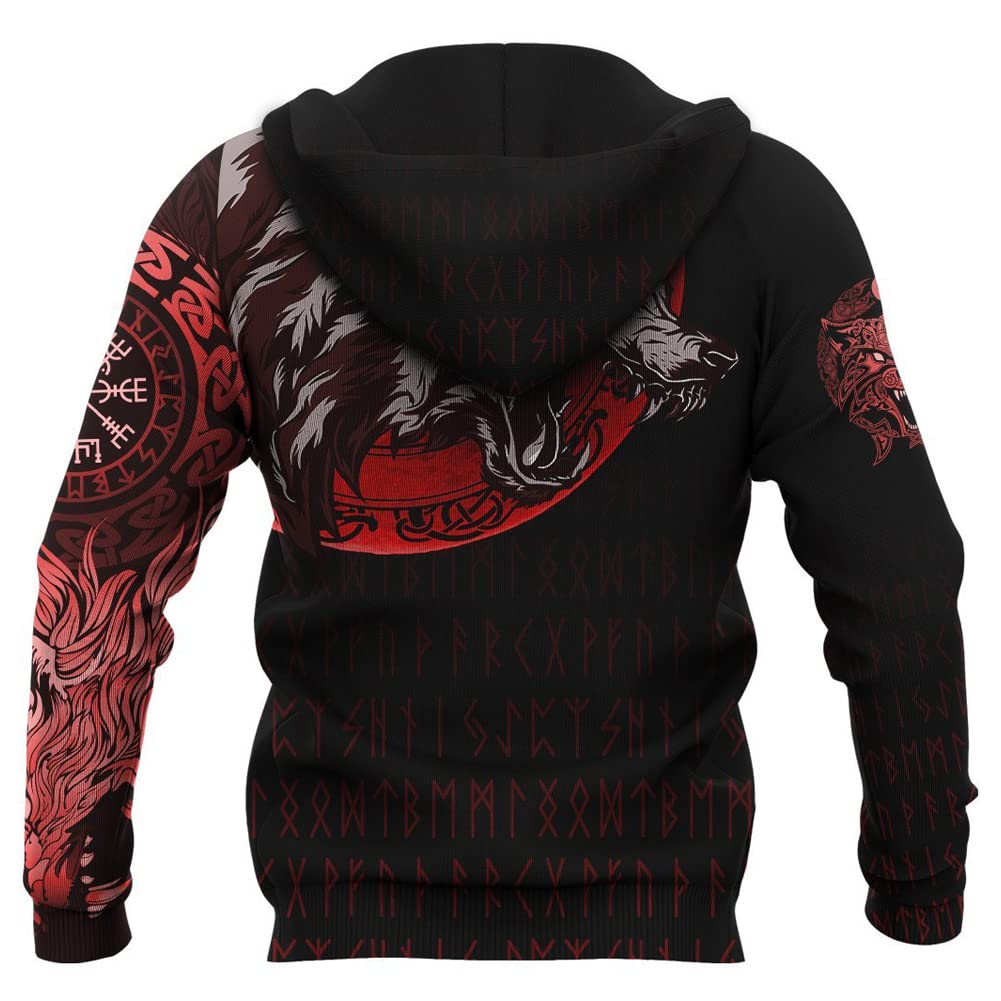 Viking Świąteczna Bluza Kapturem Raven Odin 3D Pełny Nadruk Jesienny Męski Sweter Unisex Bluza Dzień (Rozmiar Amerykański),Viking wolf hoodies,M