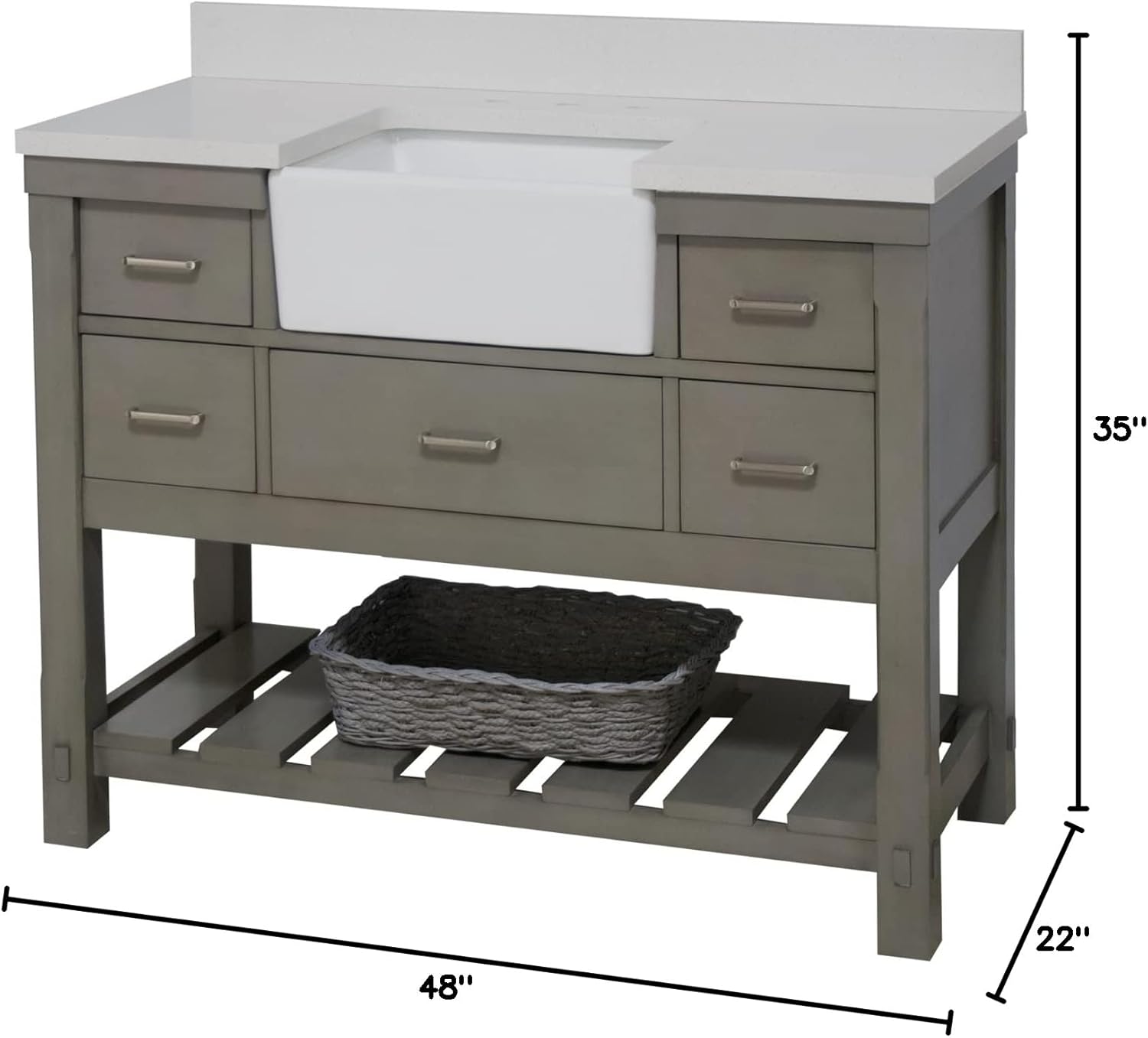 Charlotte 48-inch Bathroom Vanity (Quartz/Weathered Gray): Includes Weathered Gray Cabinet with Stunning Quartz Countertop and White Ceramic Farmhouse Apron Sink