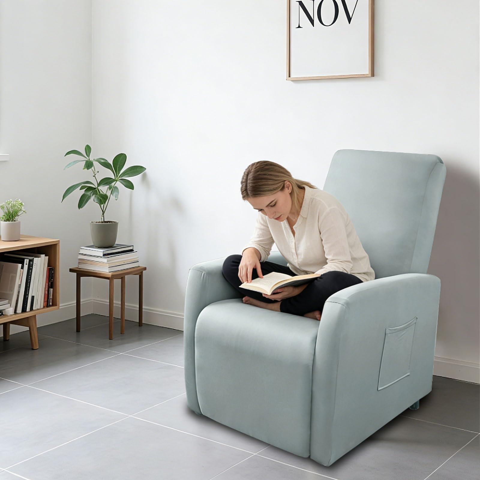Coprisedia elasticizzato per poltrona relax completo, impermeabile, resistente agli spruzzi, elastico, poltrona relax, poltrona TV, colore: grigio chiaro