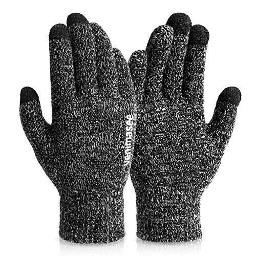 Veni Masee - Guantes de invierno para pantalla táctil, cálidos, de punto elástico con goma antideslizante, unisex, Otoño-Invierno, Mujer, color blanco y negro, tamaño 85