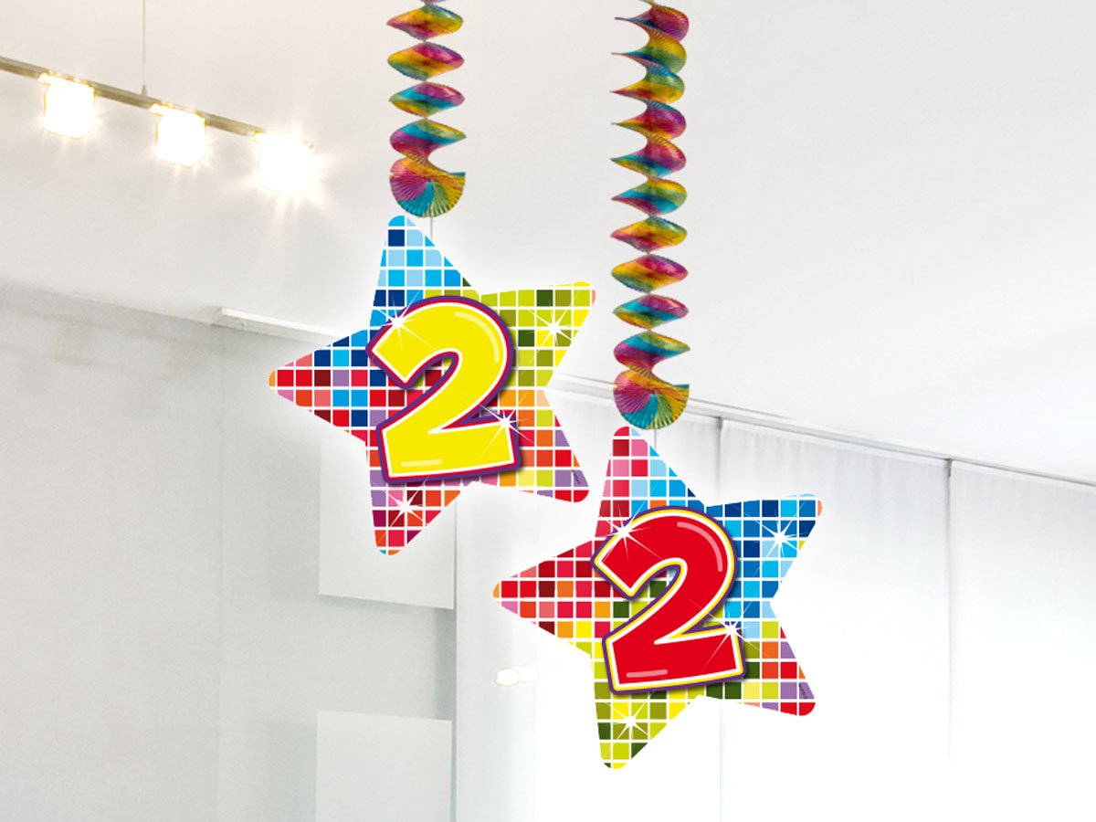 2. Geburtstag Decken-Deko – 2x Hängende Zahlen-Dekoration, über 75 Cm Lang, Mit Befestigung