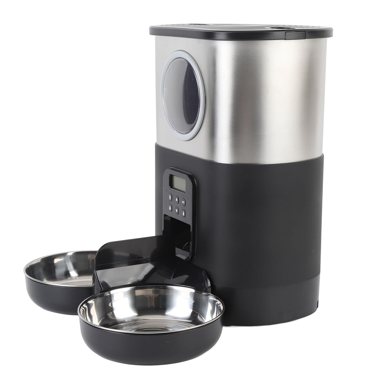Sorandy Comedero Automático para Gatos, Comedero para Gatos de 5 litros de Capacidad, Cuantitativo Temporizado con Cuencos de Acero Inoxidable y Ventana Grande para Comprobar el Nivel de Alimentos,