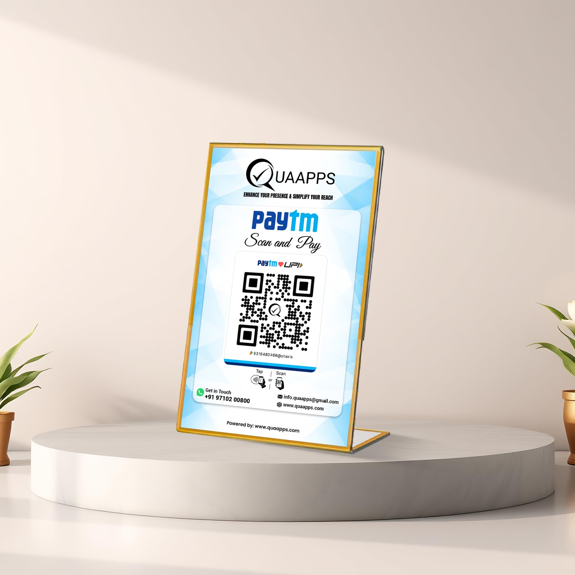 Customizable L-Shaped UPI QR Code Scanner Stand | Acrylic Display | Stable Countertop Payment Stand for Shops, Retail Stores, Offices | Easy Setup Digital Payment Holder | 6 x 4 Inch