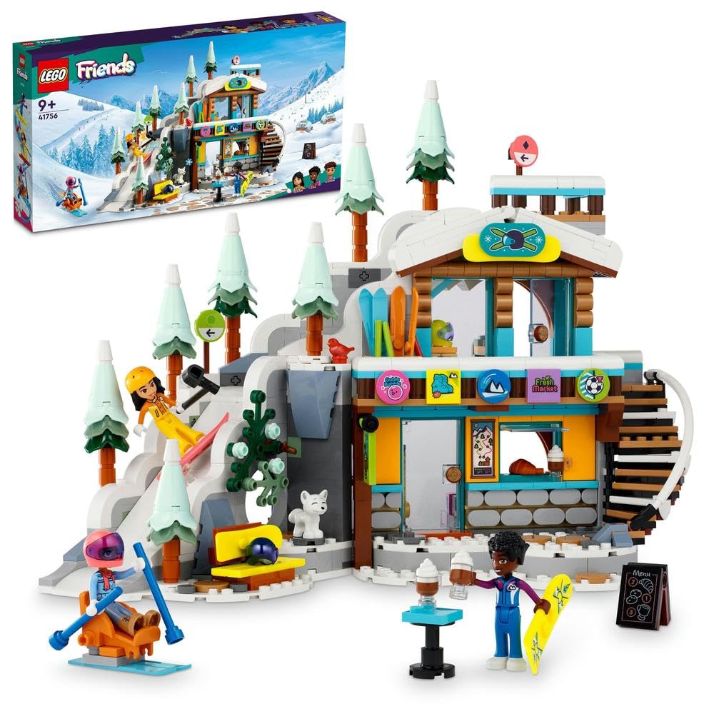 LEGO41756 Friends Holiday Ski Slope and Café Winter Sport Christmas Set with Liann, Aron and Zac Mini-dolls and Fox Animal Figure, Toy for Girls, Boys & Kids, Creative Gift Idea