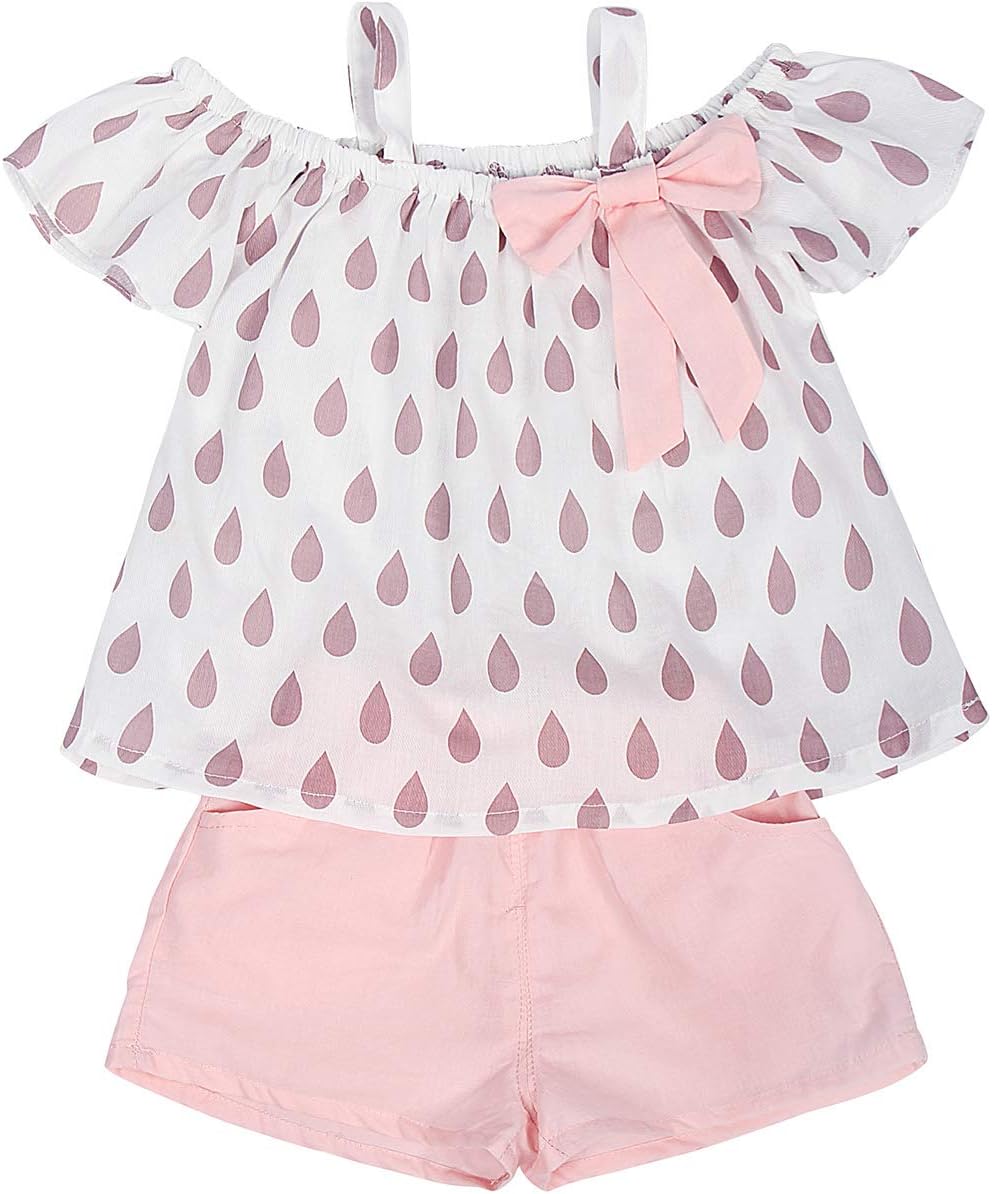 MetCuento Baby Girls Clothes Ruffle Sleeve Off Shoulder Crop Tops Short Pants Playwear Photography Toddler Summer Outfits Pink 18-24 Months