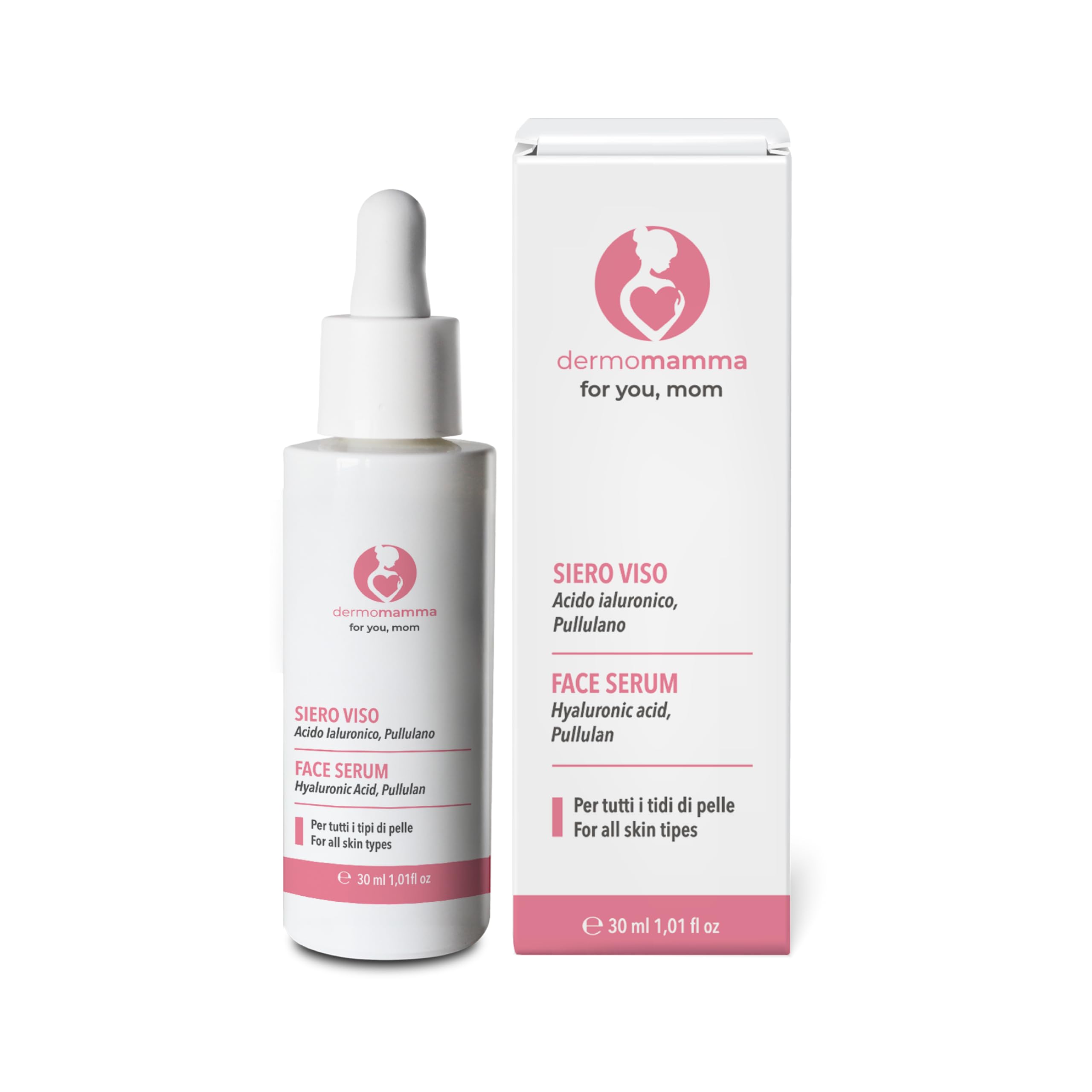 DERMOMAMMA SIERO VISO- Con Acido Ialuronico- Pullulano- Antirughe- Illuminante- Vegan e Green Formula- Indicato in Gravidanza e Allattamento 30 ml