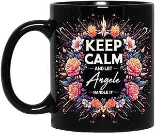 Personalized Coffee Mug, Custom Keep Calm Quote, Funny Saying Gift Keep Calm Angele Handle It 11oz Black Mugs Personalized Keep Calm Gift Coffee Mug for Her Woman Friend Birthday 147247
