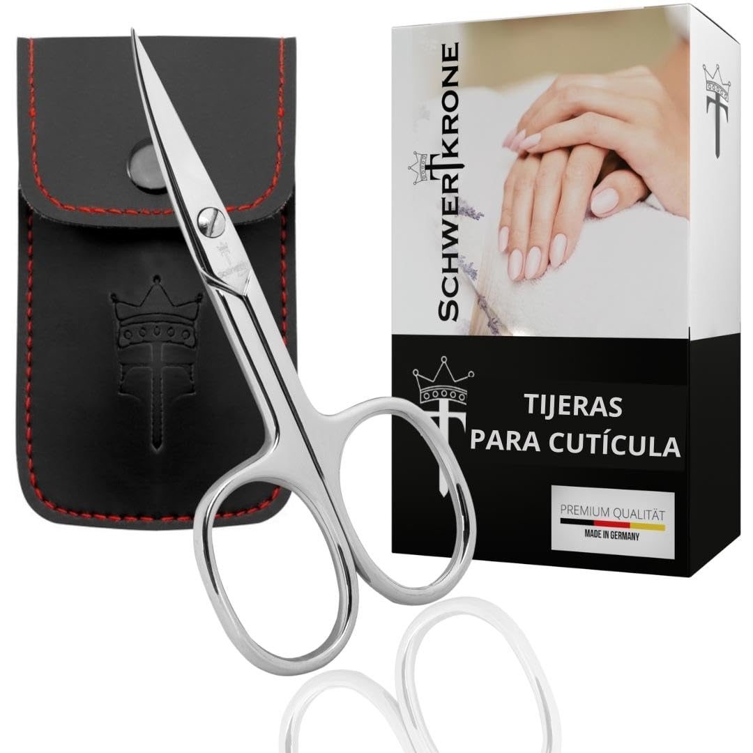 Schwertkrone Tijeras de uñas fabricadas en Solingen, Alemania, con funda (tijeras de uñas curvadas)