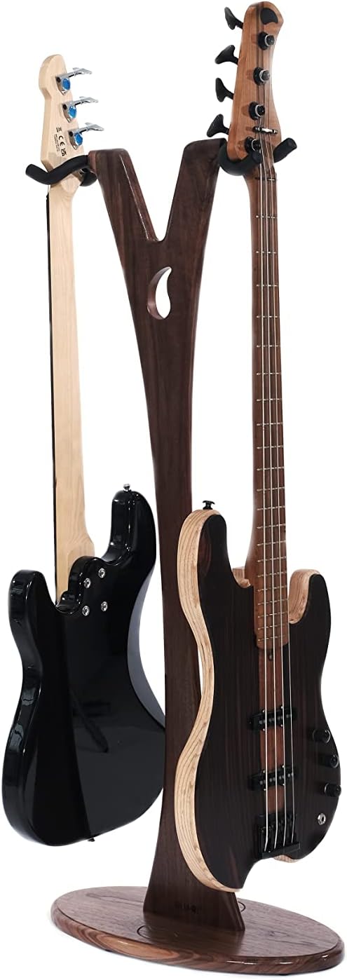 Ruach GS-2 Dual Bass, Acoustic and Electric Wooden Guitar Stand - Walnut