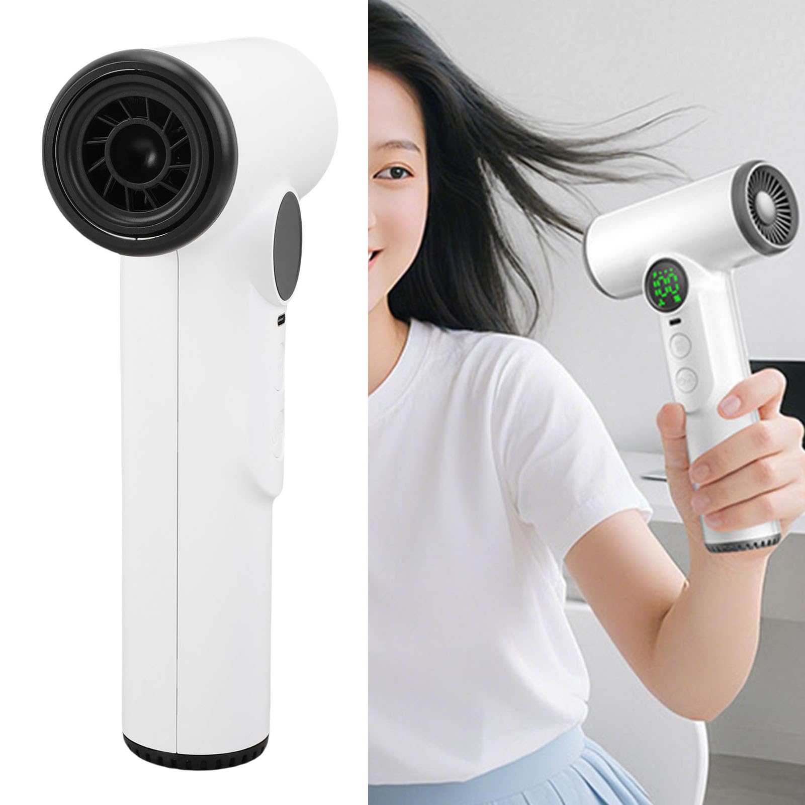 Secador de Pelo Inalámbrico, Secador de Pelo Recargable de 200 W, de Portátil para Exteriores con Batería de 15600 MAh para Viajes, Camping (blanco) (normativa europea)