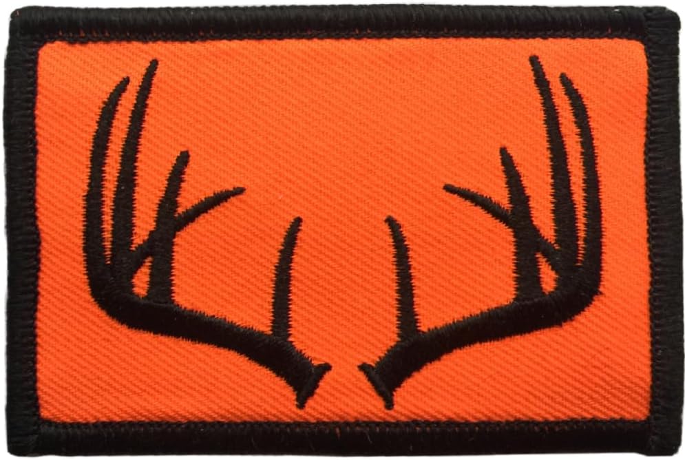 Iron On Patch Emblem - Blaze Orange Antlers - 2" x 3"