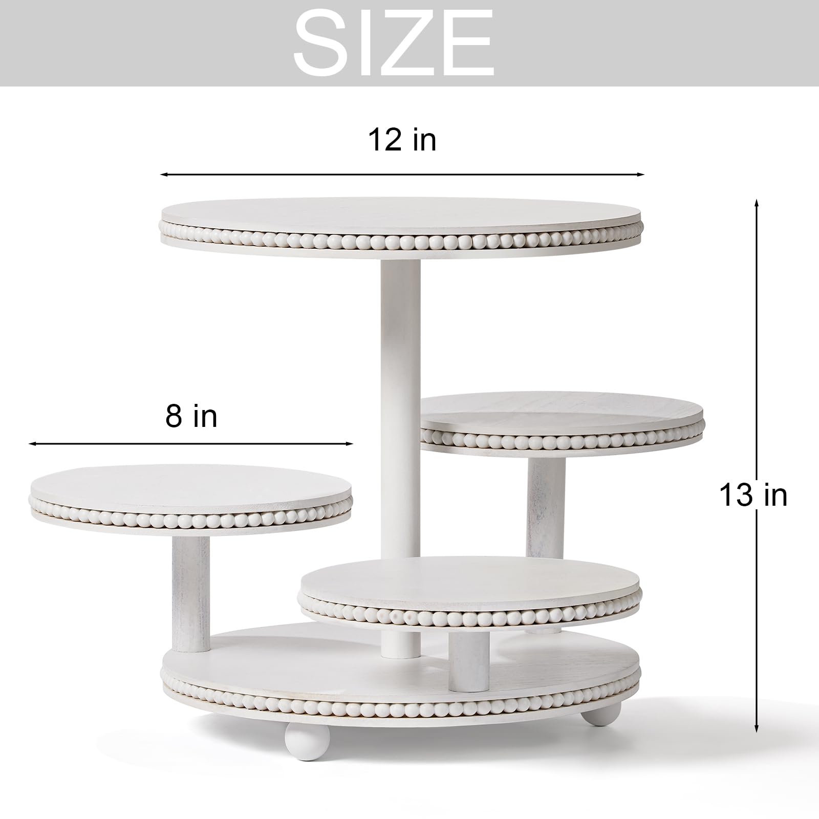 VIVIRBIEN Soporte redondo de 4 niveles para cupcakes con cuentas, soporte de madera para tartas con bandeja escalonada, decoración para 50 cupcakes, baby shower, cumpleaños, boda, graduación