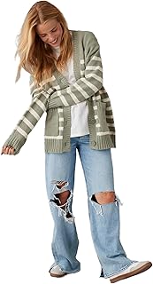 American Eagle Womens Oversized Button-Front Long-Length Cardigan