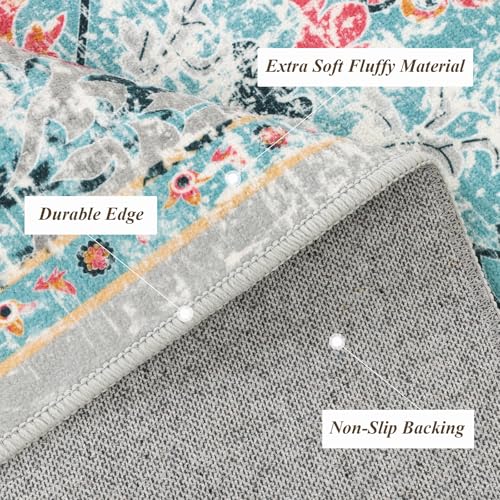 Pauwer Area Rugs 8x10 Clearance, Large Area Rug for Living Room, Machine Washable Area Rugs for Bedroom, Boho Farmhouse Vintage Floral Rugs, Non Slip Low Pile Accent Rug Floor Mat Carpet