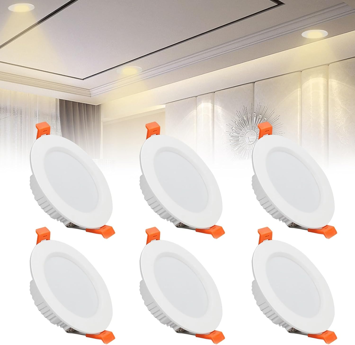 7w LED Round Recessed Ceiling Light, 560LM Flat Panel Ultra Slim 300mm Downlight for Home Kitchen Office Shop Industrial Use(6Pack,Neutral White)