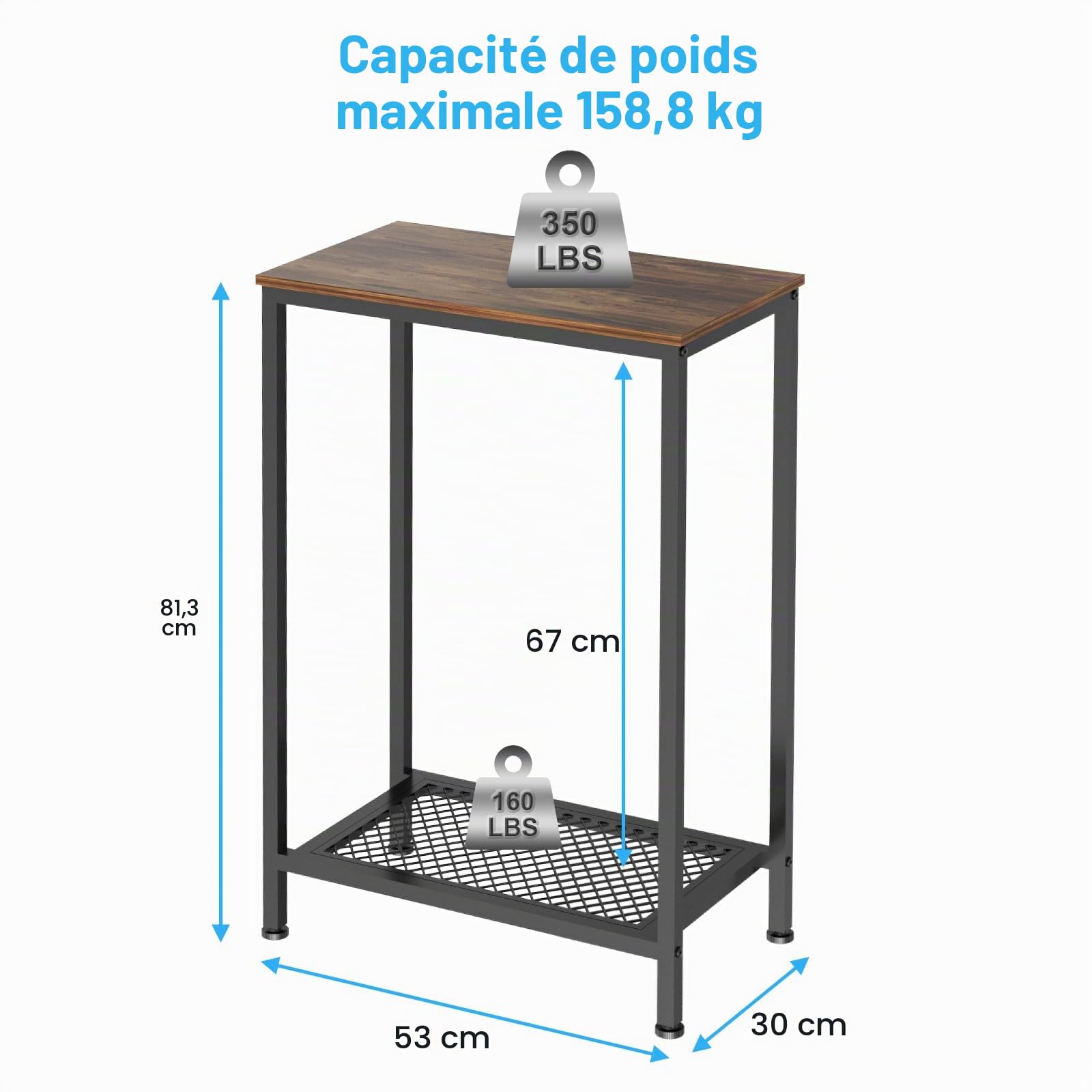 VyGrow Support d'aquarium à 2 niveaux, pour le salon, le magasin, le bureau, charge 158 kg, 53 x 30 x 81 cm, noir