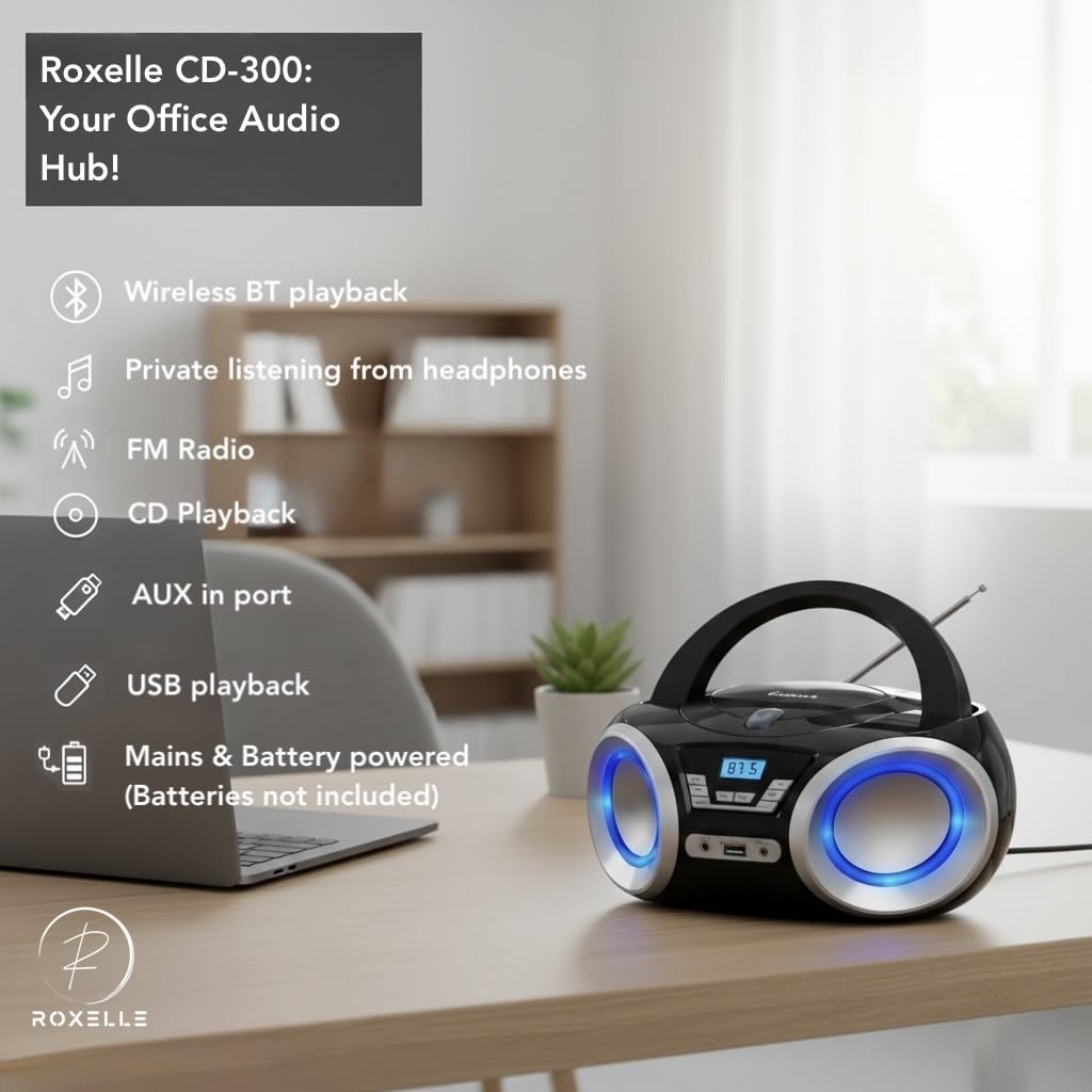 Lecteur CD portable CD-300 BT FM MP3 USB AUX éclairage RVB double alimentation AC batterie écran LCD prise casque