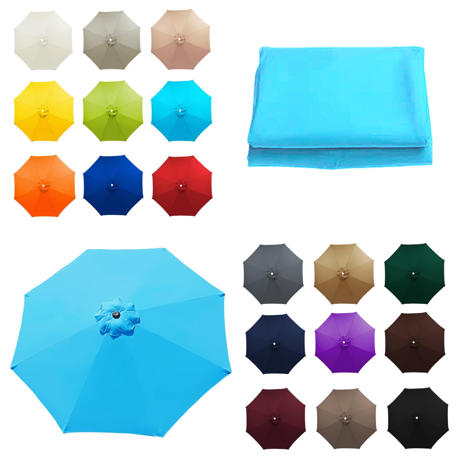 6 Rib and 8 Rib Replacement Umbrella Cover, Replacement Parasol Fabric, 6.5ft/2.0m to 11.5ft/3.50m, Garden Umbrella Canopy, Beach and Balcony Canopy Top(Lake blue,9FT/2.70M-6Ribs)