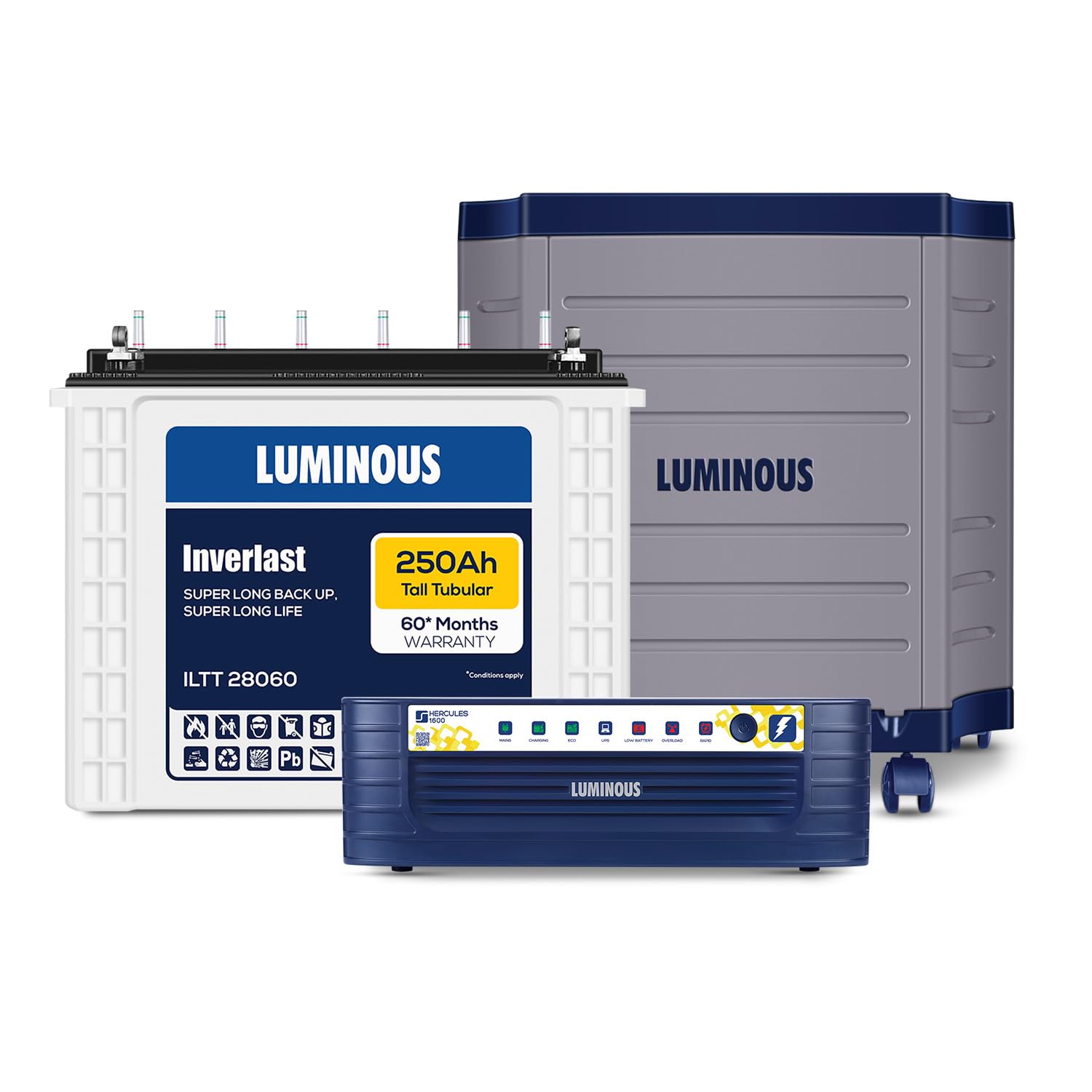 Luminous Inverter & Battery Combo (Hercules 1600 Square Wave 1500VA/12V Inverter with ILTT28060 Tall Tubular 250Ah Battery) for Home, Office & Shops-image-12
