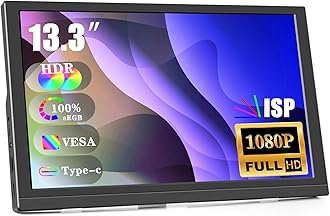 13.3Inch Small Portable Monitor for Laptop Full HD Screen IPS 1920X1080 HDR HDMI Type-C Built-in Speakers and Travel Gaming Monitors for Laptop/Computer/PC/Mac/PS4/5/Xbox/Switch/Mobile