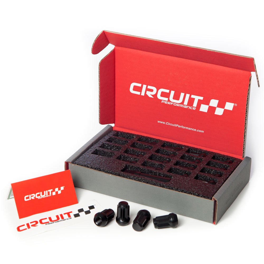 Circuit Performance Star Spline Drive Acorn Tuner Closed Ended Lug Nuts (Thin Small Diameter Tool) Set of 20, 4 Lug & 5 Lug (12x1.25, Black)