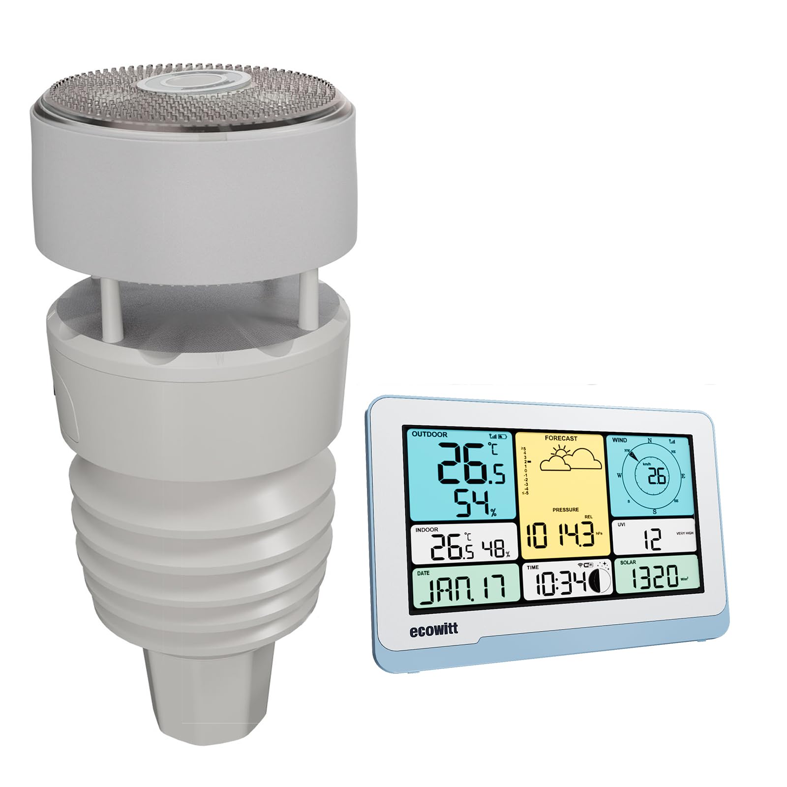 ECOWITT Weather Stations WS3821, 7 in 1 Solar Power Wifi Home Outdoor Weather Sensor WS90, 7.5 inch Garden Wireless Indoor Color LCD Console, IOT Intelligent Linkage Control, Ecowitt Weather Assistant