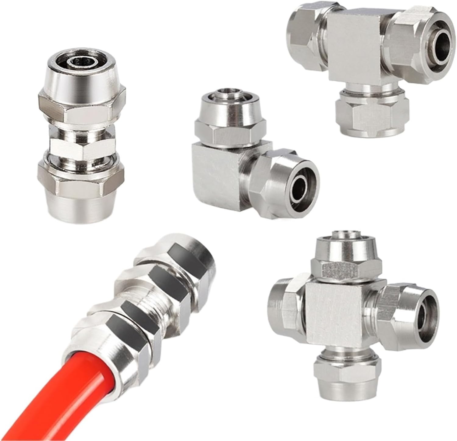 Pneumatic Fittings Inset Union Rapid Push On Brass Nickle Plated Straight Elbow Tee Cross Bulkhead(Elbow PV,6)
