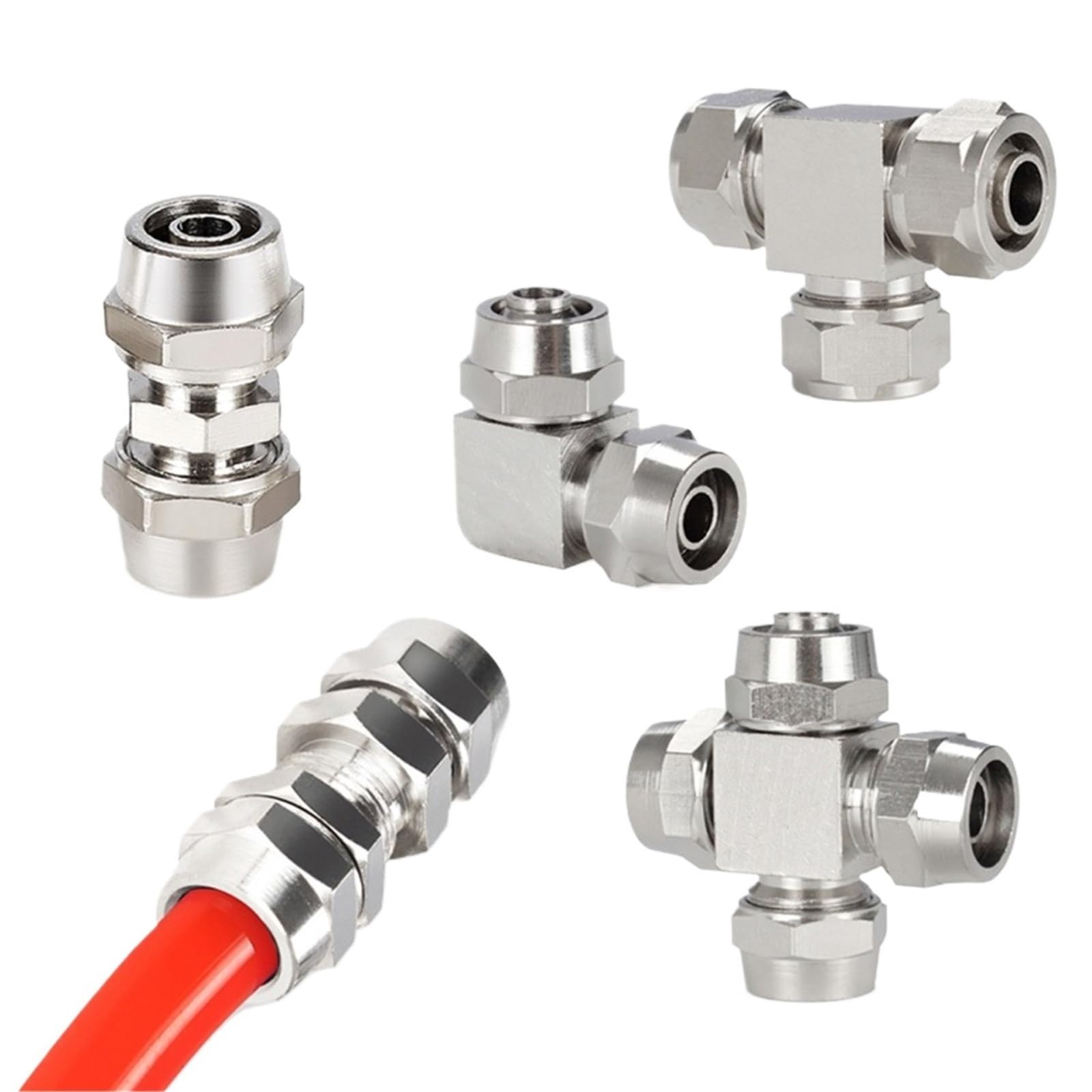 Pneumatic Fittings Inset Union Rapid Push On Brass Nickle Plated Straight Elbow Tee Cross Bulkhead(Bulkhead PM,12mm)