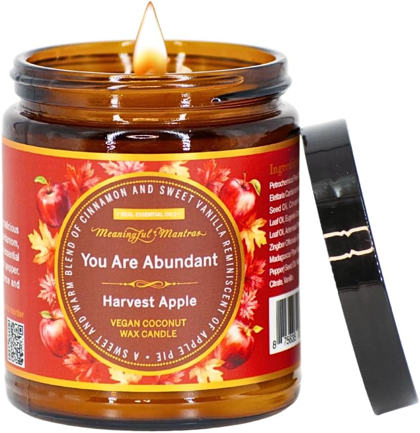 Harvest Apple Pure Essential Oils Non-Toxic Fall Aromatherapy Candle 8oz Coconut Wax Candle