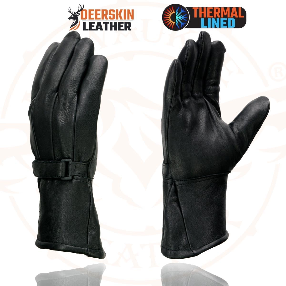 Milwaukee Leather SH857 Men's Long Cuff Thermal Lined USA Deerskin Black Leather Gauntlet Motorcycle Gloves - Image 4