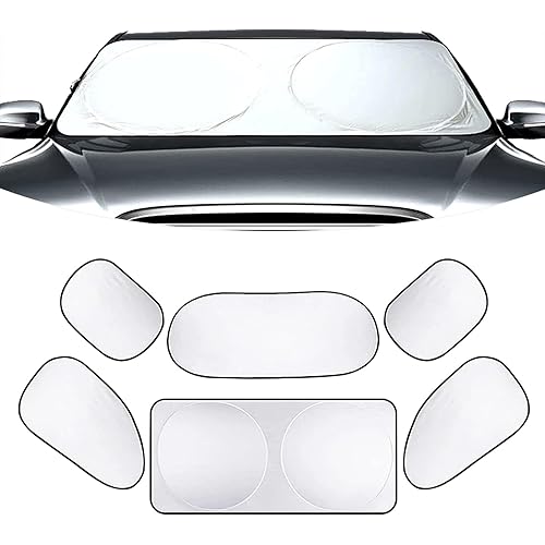 Pack-6 Car Windshield Sun Shade, Side Window Heat Block Hood, Automobile Protective Kit, Universal for Most Cars, Trucks and Vans (Silver)