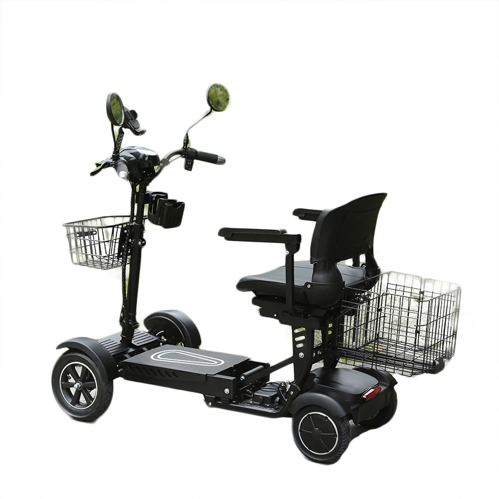 Scooter elettrico 4 ruote pieghevole, Mobilità scooter adulti stabil con sella, Scooter disabili per tutti i terreni con cestino, 3S Piegatura rapida